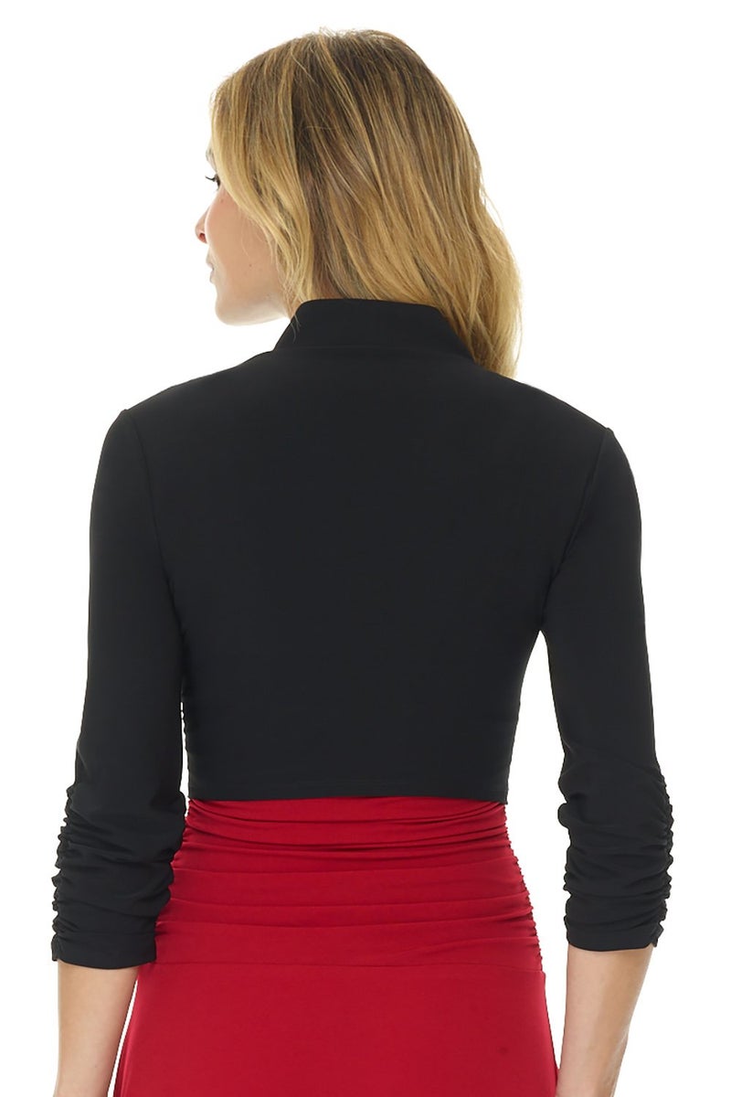 Rekucci Women's Jersey Soft Knit Stretch Bolero Shrug with Ruched Sleeves (Large, Black) - Image 3